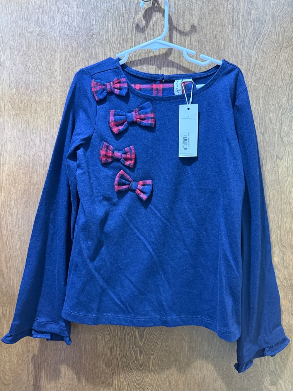 Janie and Jack Navy Long-Sleeve Top with Pink Plaid Bows